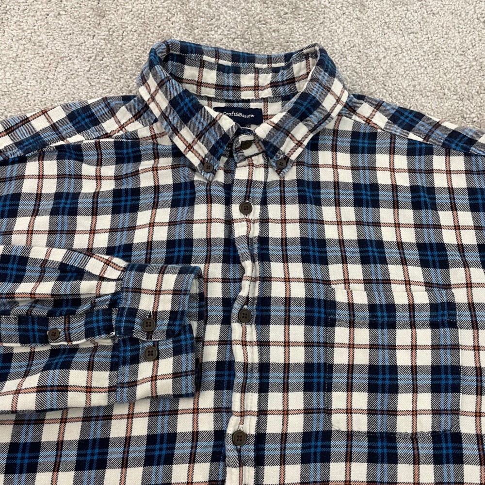 Croft & Barrow Flannel Shirt Mens Large Plaid Blue White Button-down Cabincore